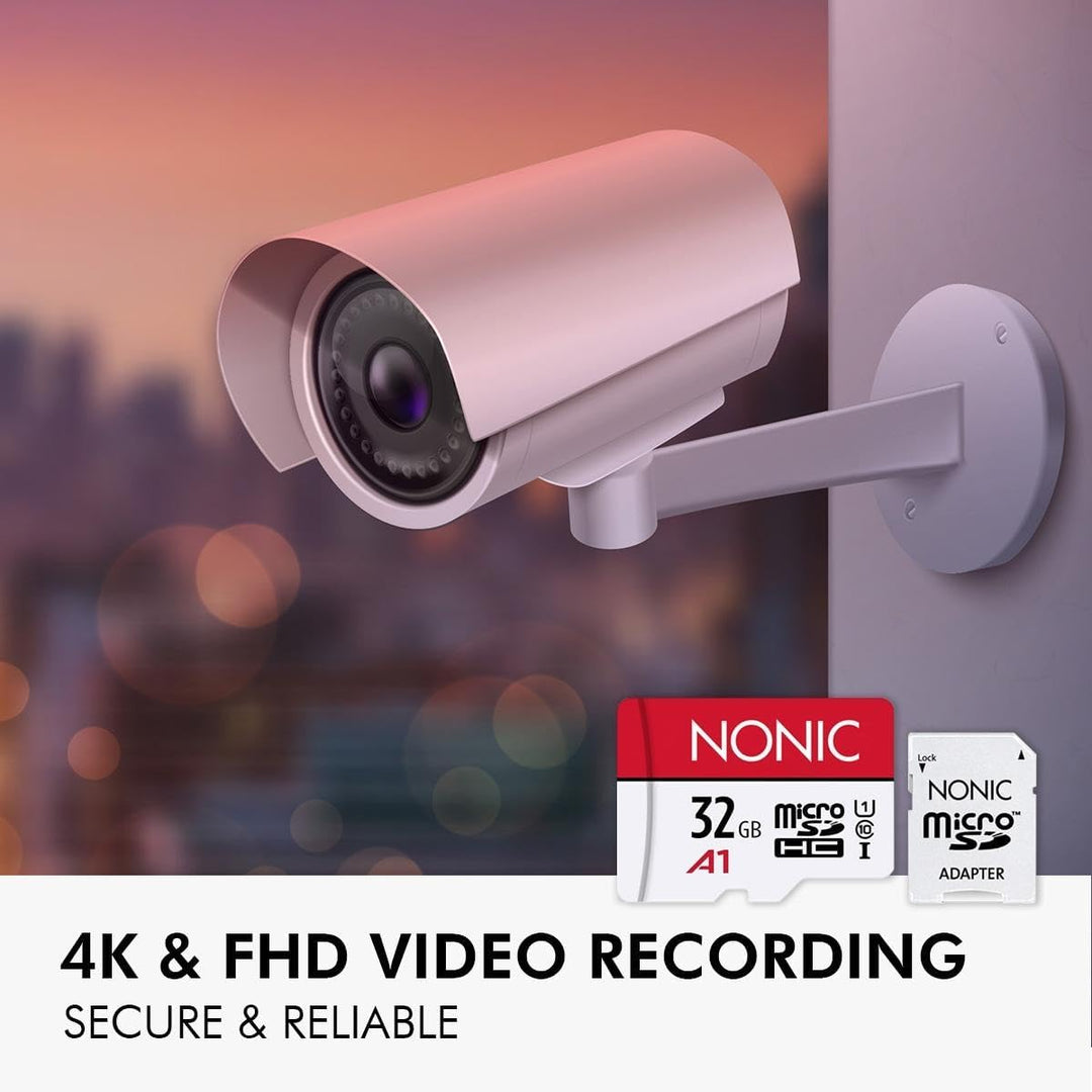 Nonic 32GB MicroSD Speicherkarte mit SD Adapter A1 U1 Klasse 10 für Kamera, Videoüberwachung, Video