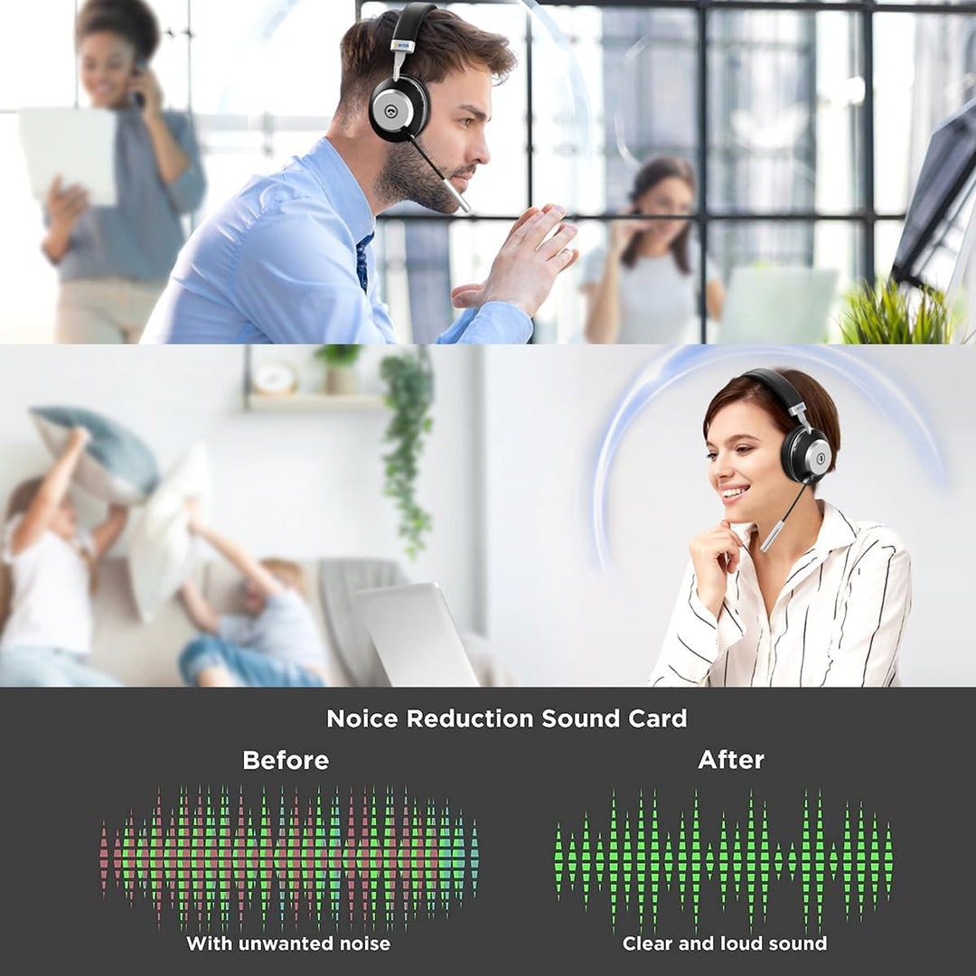 Wantek Kabelloses Headset, Bluetooth Headset mit Mikrofon USB-Dongle, Kabelloses Headset mit Mikrofo
