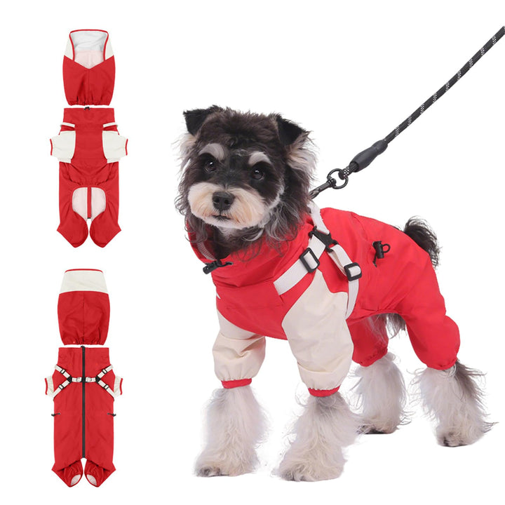 PETCUTE Hunde Regenmantel,Wasserdichter Hunde-Regenjacke mit Integriertem Geschirr,Abnehmbare Kapuze