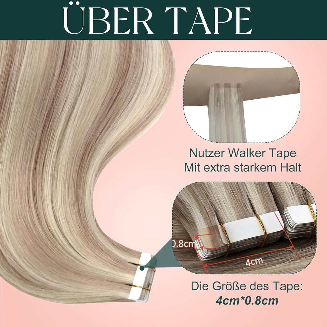 Easyouth Tape in Extensions Echthaar Blond Remy Menschenhaar Aschblond Highlight Gebleichtes Blonde