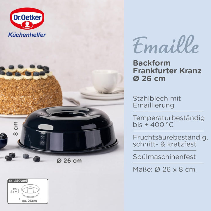 Dr. Oetker Frankfurter Kranz Kuchenform 26 cm Back-Liebe Emaille – Schnitt- & kratzfeste Backform mi