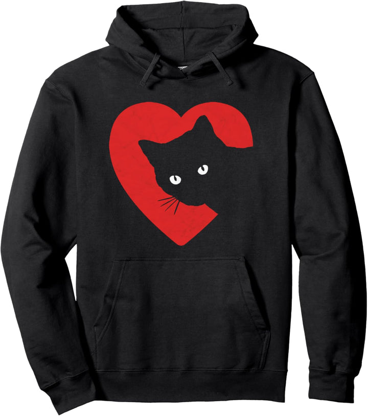Cute &amp; Funny Cat Valentines Heart Graphic Pullover Hoodie