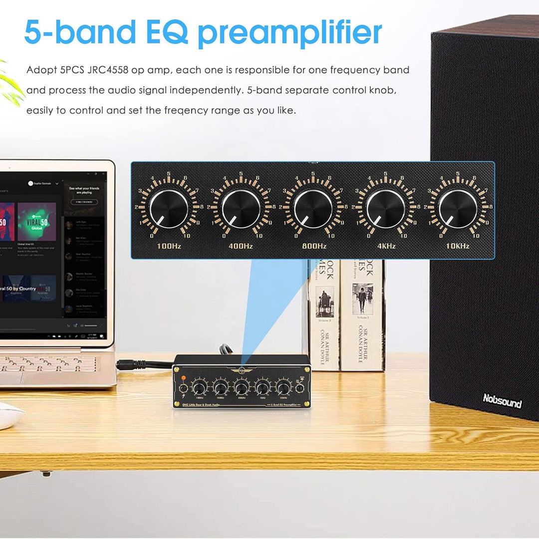 Douk Audio EQ5 Mini Vorverstärker 5-Band EQ Preamp Stereo Analog Equalizer Portable Audio Processor