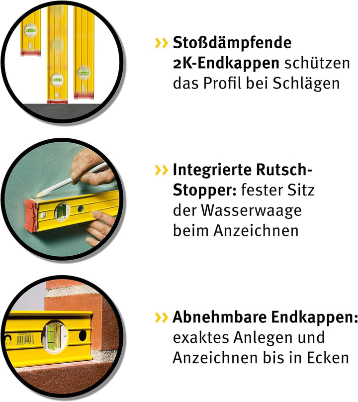 STABILA Wasserwaage Type 196-2, 81 cm, extrasteifes Alu-Profil, 1 Horizontal-Libelle, 2 Vertikal-Lib