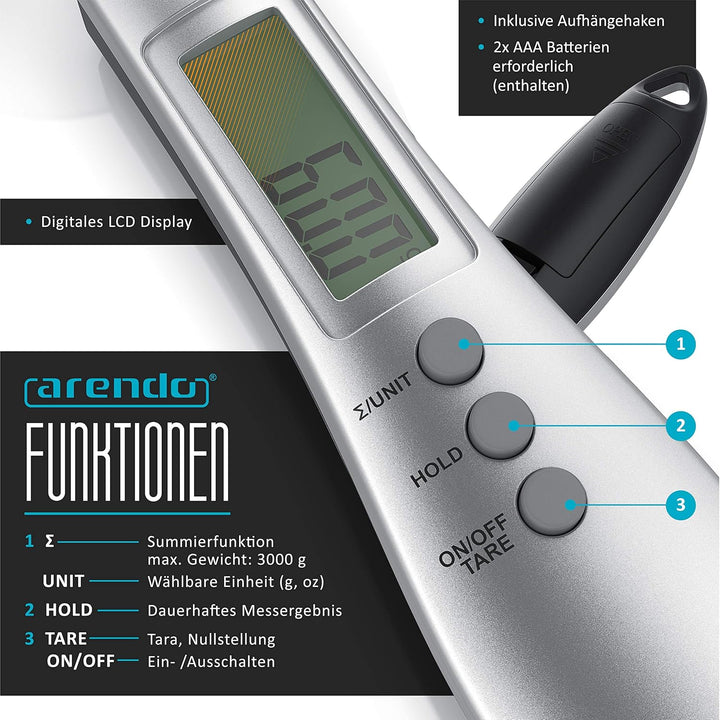Arendo - Digitale Löffelwaage - Messlöffel von 1 g bis 300 g - Exakte Küchenwaage auf 0,1g - Feinwaa
