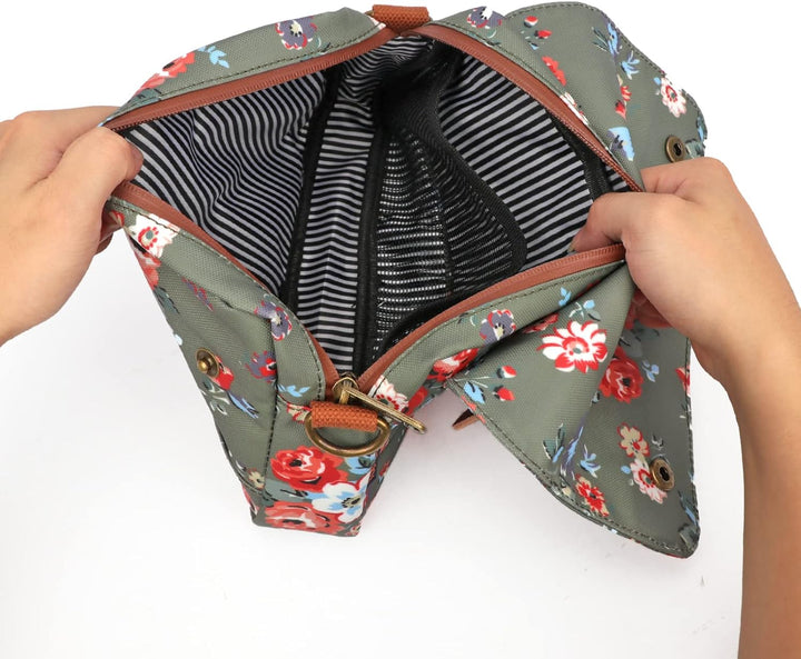 Tourbn Wasserdichte Leinwand Fahrradtaschen Fahrradtasche Lenkertasche Blumenmuster Grün, 25* 18* 6c