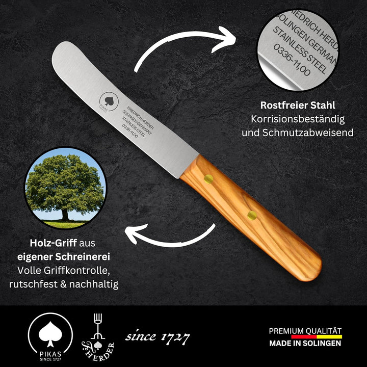 Solingen Messer, 2er Set Olive Holzgriff, Premium Buckelmesser, Klinge rostfrei 11cm - Küchenmesser,