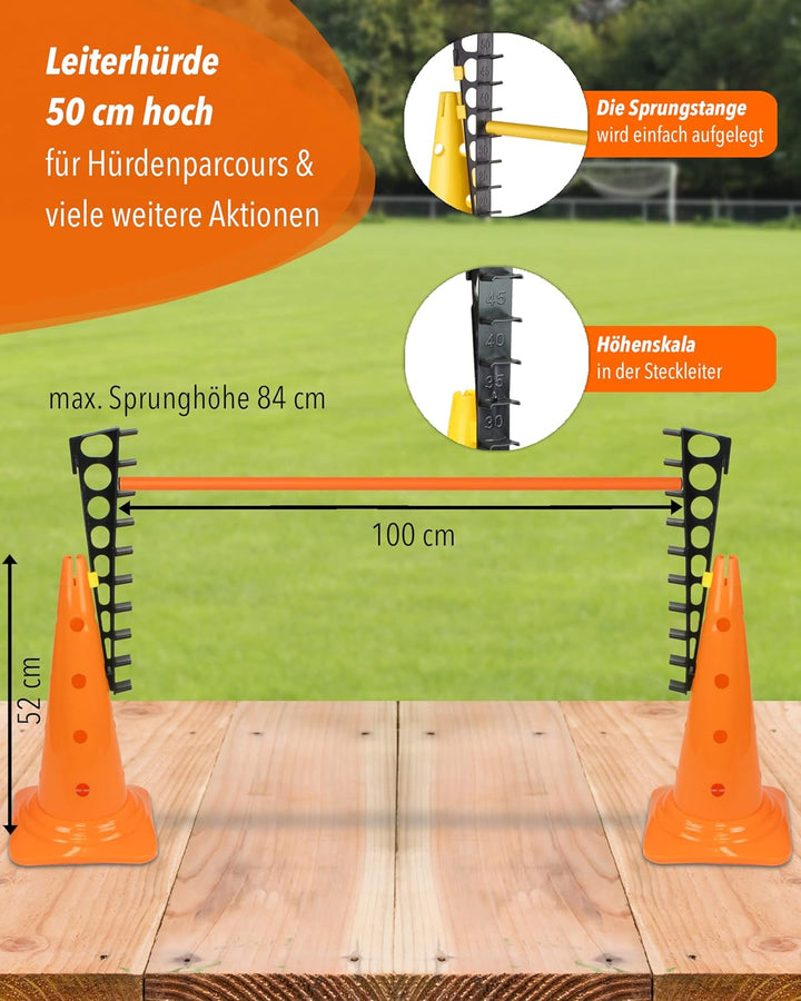 Kombi Leiterhürde 50 mit Stange 100 cm – Parcours-Hindernis für Agility-Training – Sprung- & Slalom-