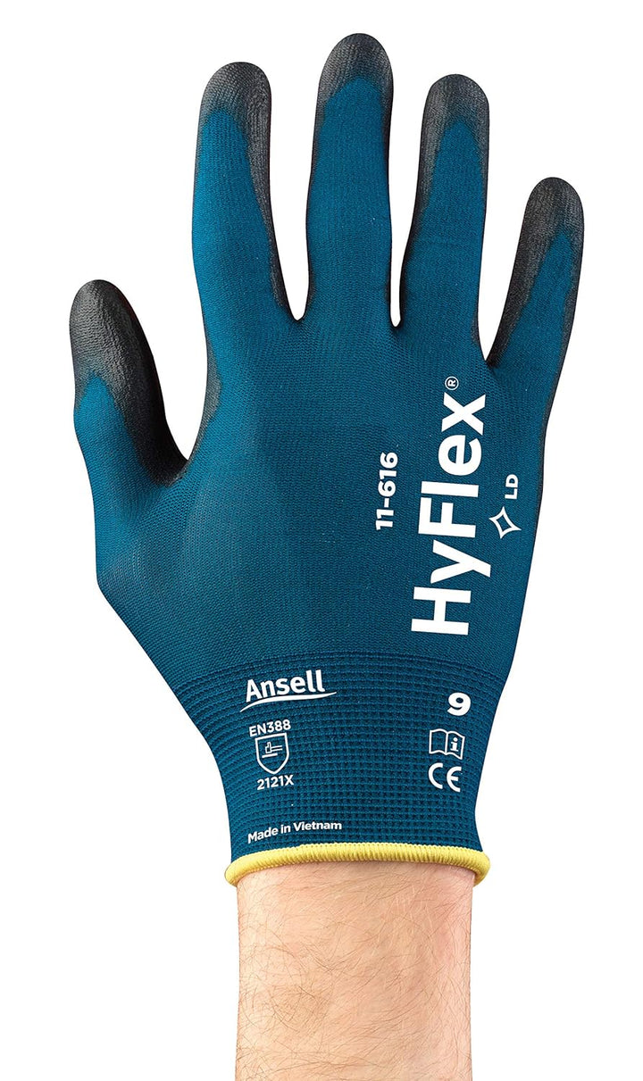Ansell HyFlex 11-616 Mehrzweckhandschuhe, Mechanikschutz, Schwarze, Grösse 7 (12 Paar pro Beutel)