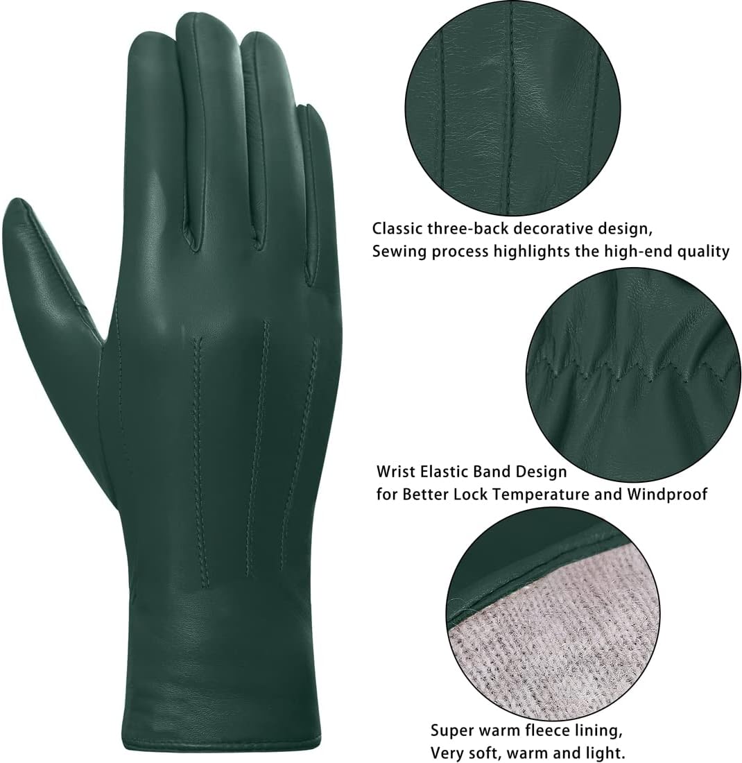 Harssidanzar Damen Lederhandschuhe Winter Warmes Kaschmirfutter Touchscreen Vintage Finished GL017EU