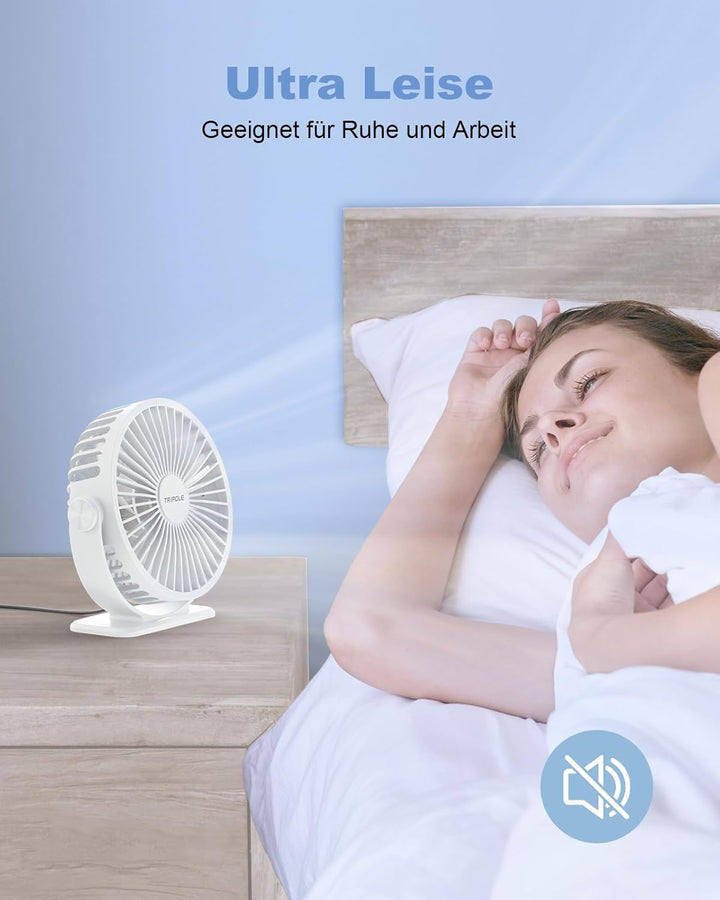 TriPole Ventilator Leiser, Mini Ventilator mit 3 Gang, USB Tischventilator Leistungsstarker Tragbare