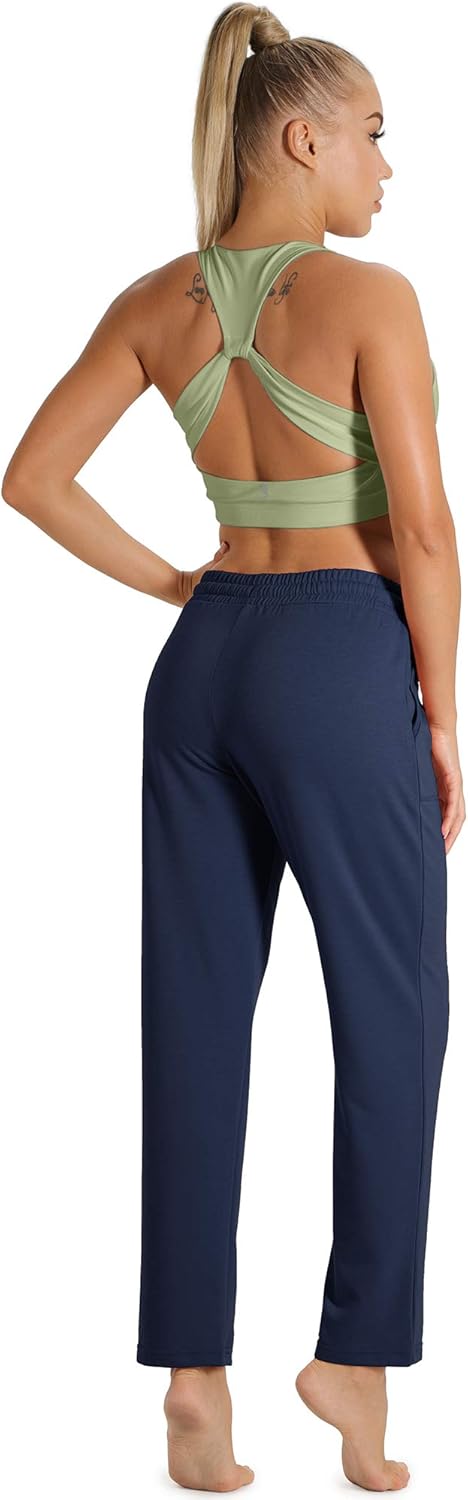 icyzone Damen Jogginghose Sweathose Lang Sporthose Freizeithose geradem Bein Hose mit Tunnelzug S Na