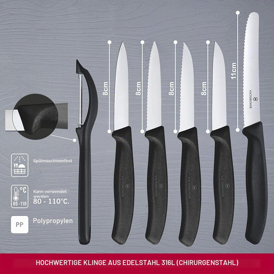 Victorinox, Swiss Classic Gemüsemesser-Set, 6-teilig, Extra Scharfe Klinge, Robuster Kunststoffgriff
