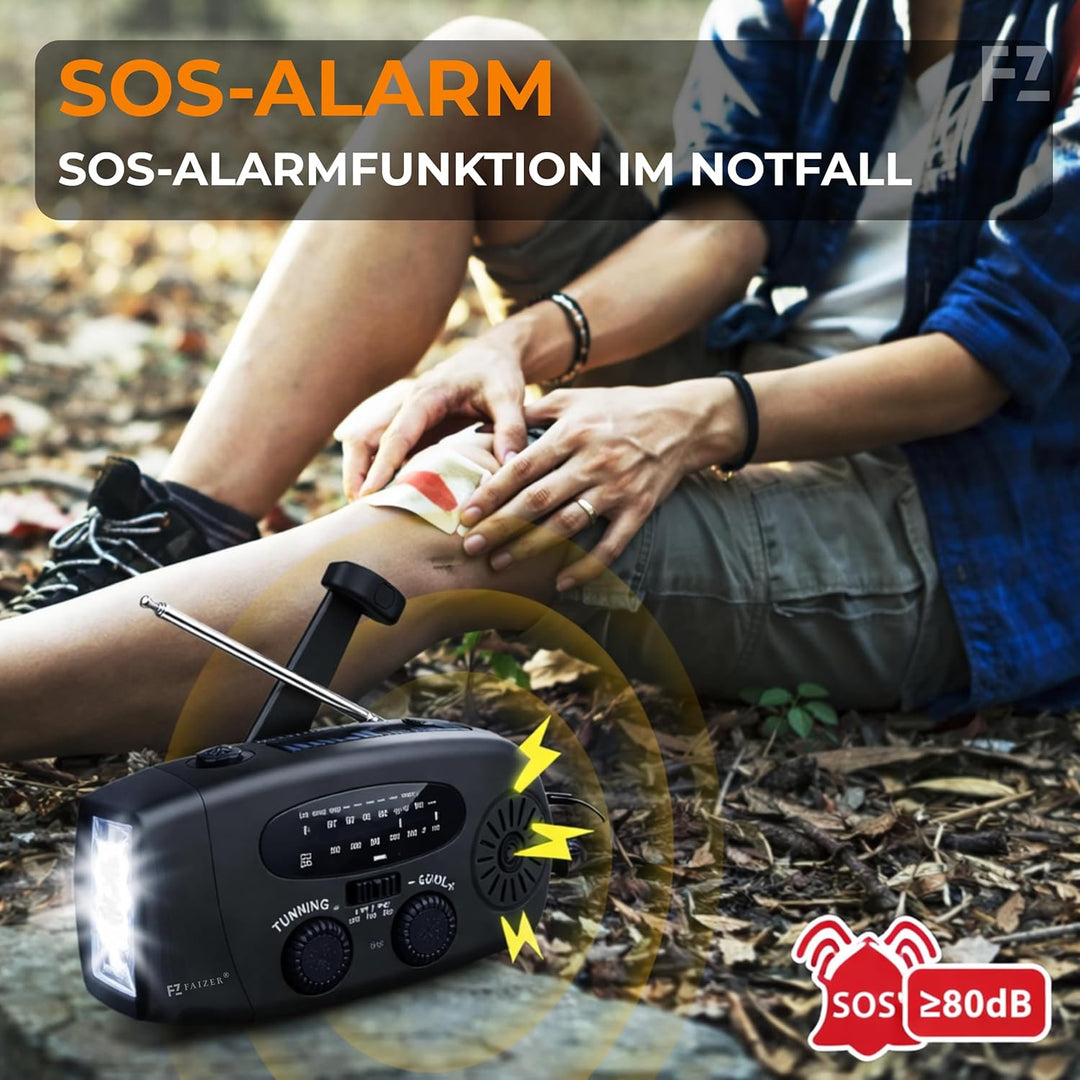 Notfall-Solarradio,Faizer®, kurbelradio,Selbstbetriebenes Kurbelradio mit LED-Taschenlampe, SOS-Alar