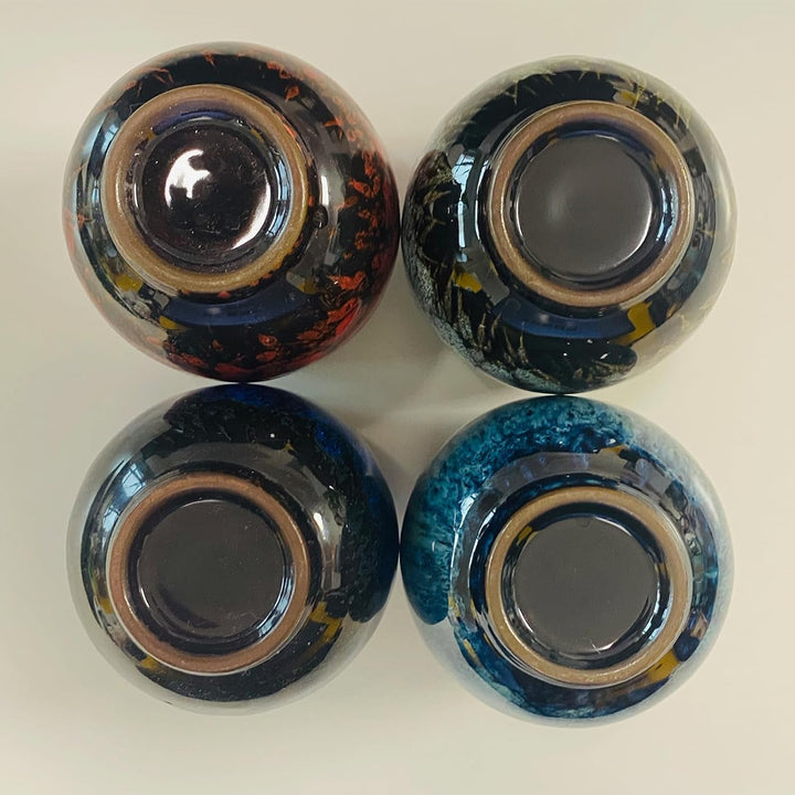 NBCDY Japanische Teetasse, Keramik-Teetassenset, handgefertigtes 4er-Set, mehrfarbige, flammglasiert
