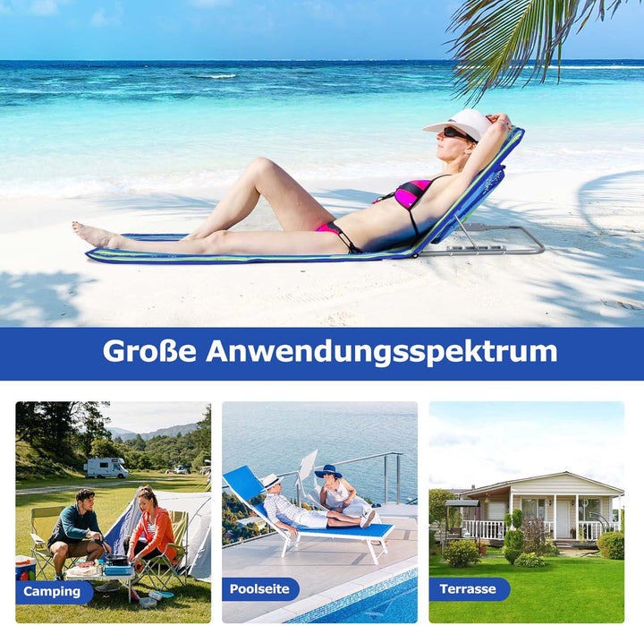 COSTWAY 2er Set Strandmatte mit Beistelltisch, Kopfkissen & Staufach, Liegematte mit Verstellbarer R