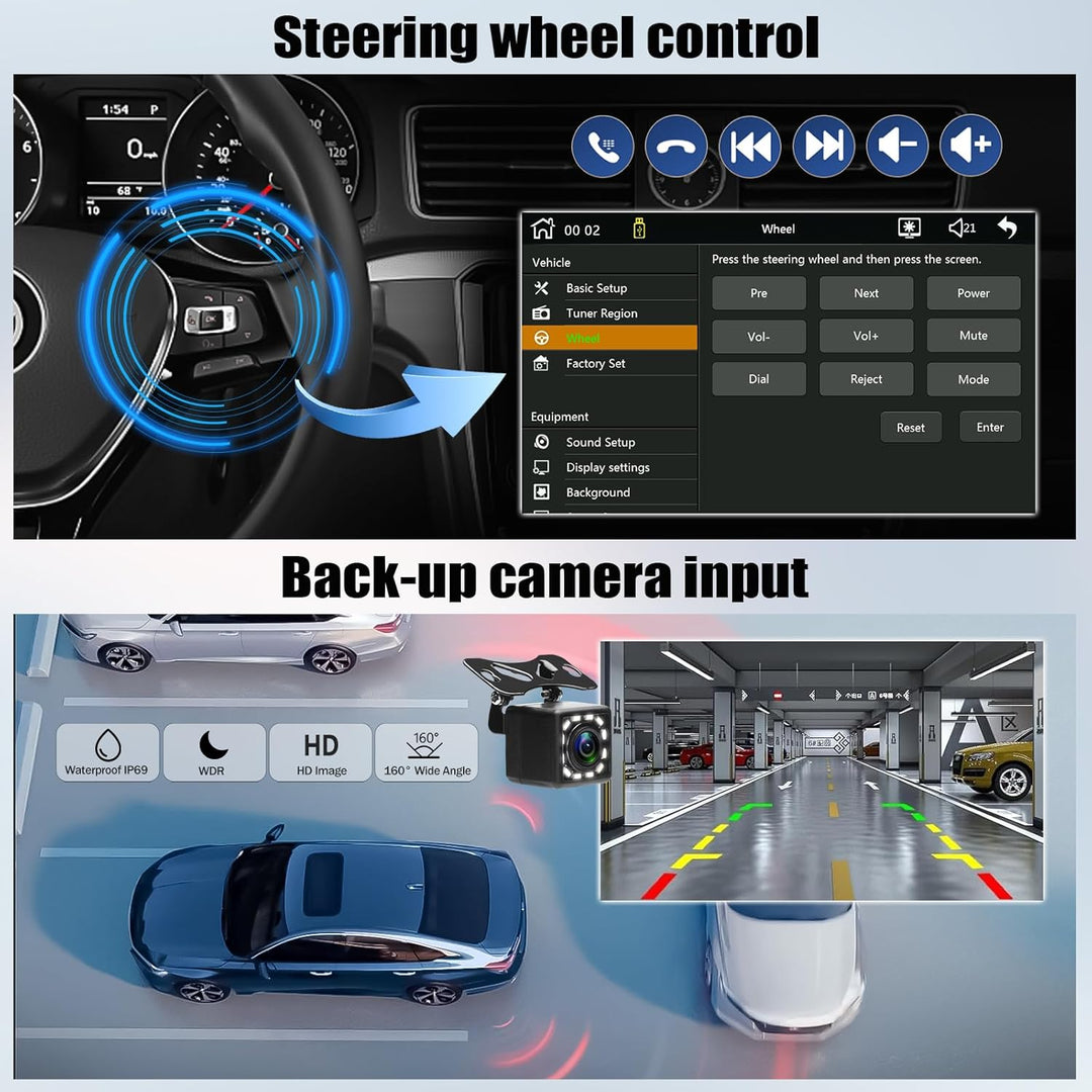 CAMECHO Autoradio 1 Din mit Wireless Carplay Android Auto 9 Zoll Bildschirm Bluetooth Radio Touch Di