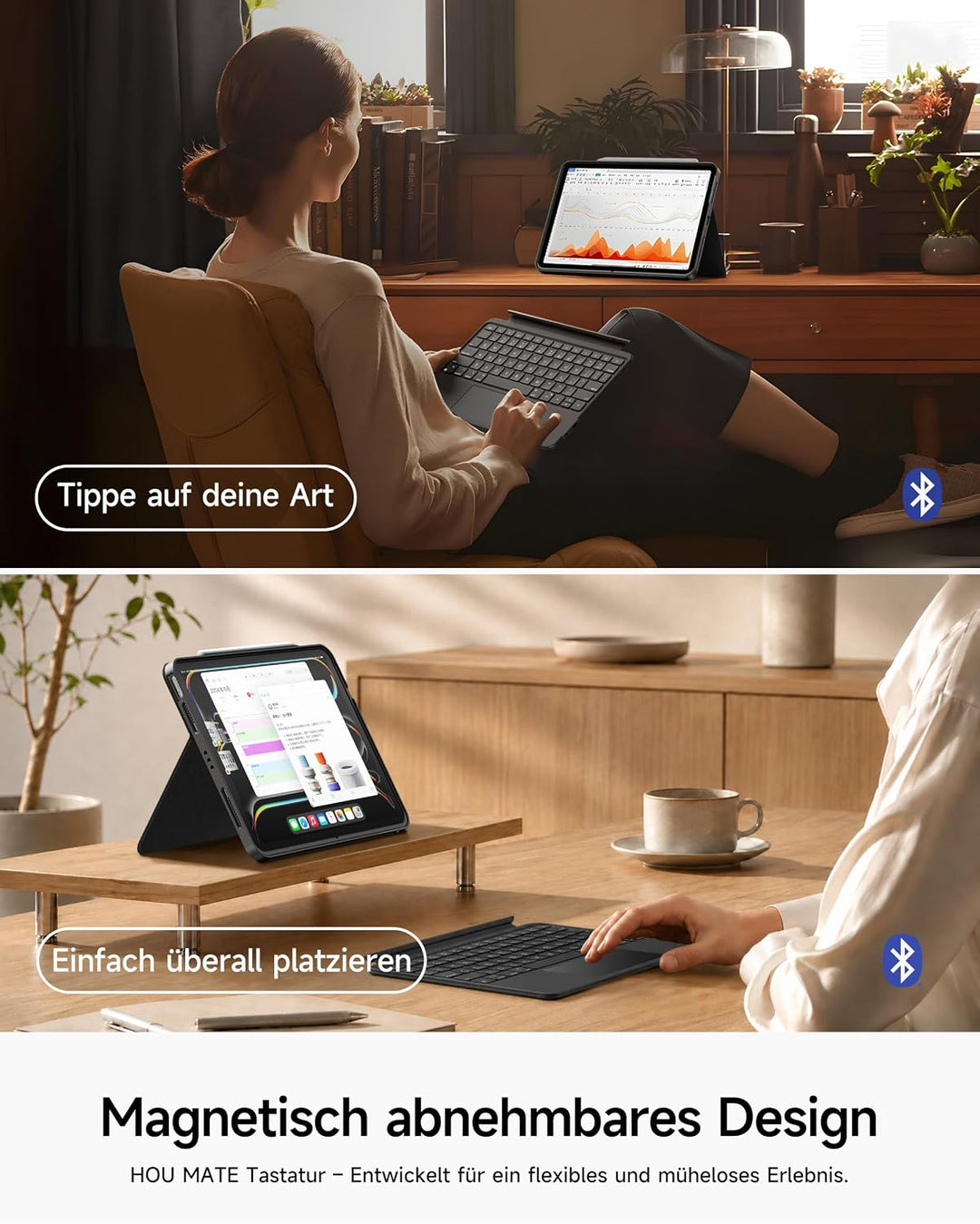 HOU Combo hülle mit Tastatur drehbar für ipad 9 Generation 10,2 Zoll & 8. Gen & 7. Gen Multi-Touch T