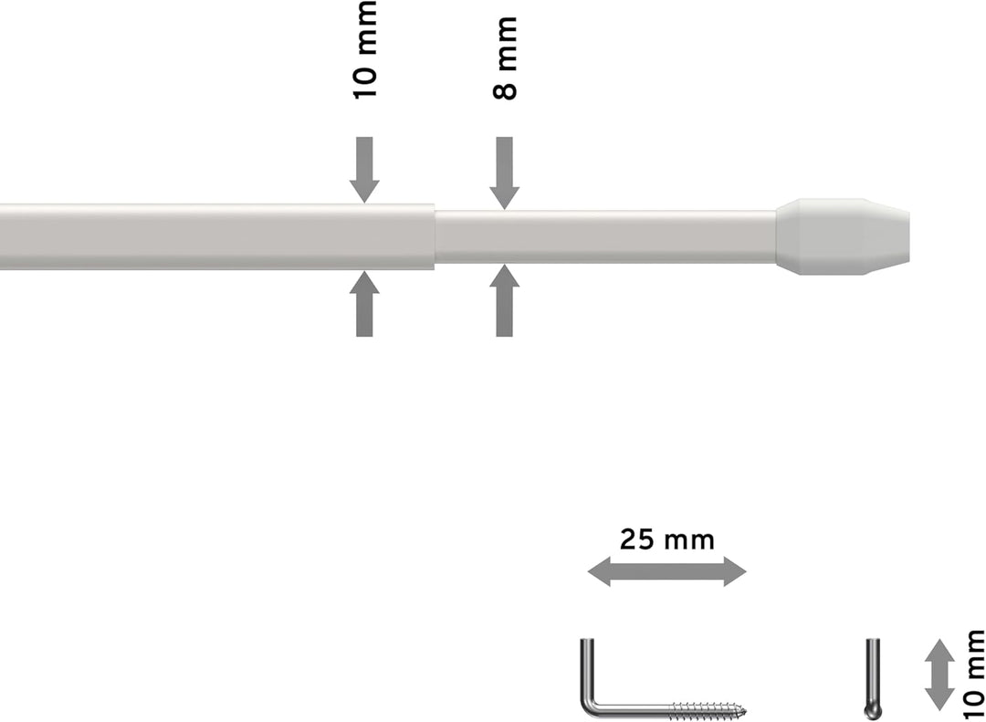 Interdeco Vitragestangen/Scheibenstangen Weiss (8 Stück), ausziehbar 40-60 cm, 40-60 cm
