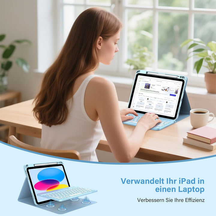 KBCASE Hülle mit Tastatur für iPad A16 11/10 Generation(11 Zoll 2025/10.9 Zoll 2022), 7 Farbige Bele