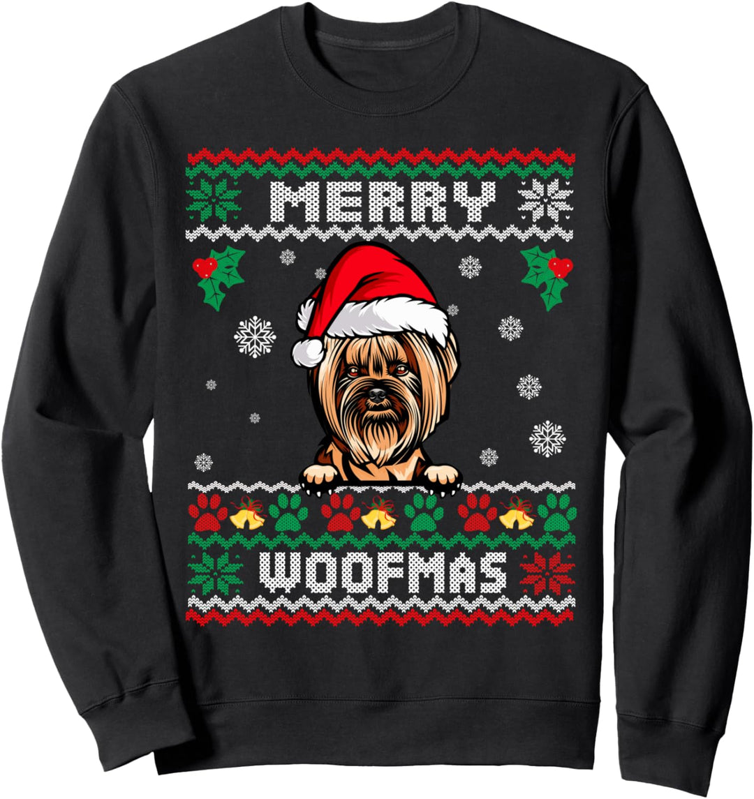Merry Woofmas Yorkshire Terrier Hund Weihnachten Ugly Xmas Sweatshirt