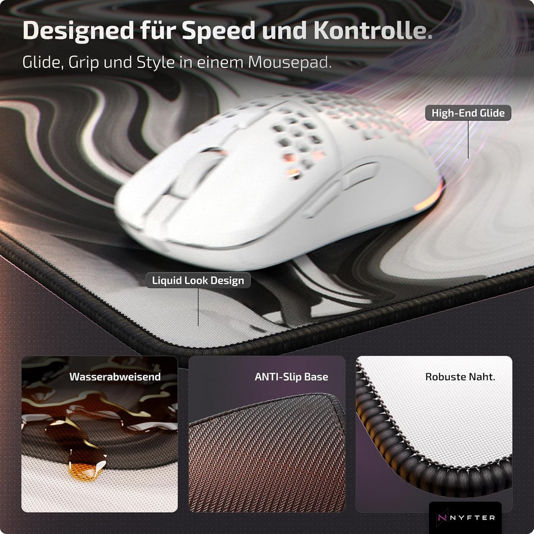 Nyfter - Premium XXL Gaming Mauspad Nyfpad 900x500mm Mousepad im Liquid Design Wellenfrei mit extra