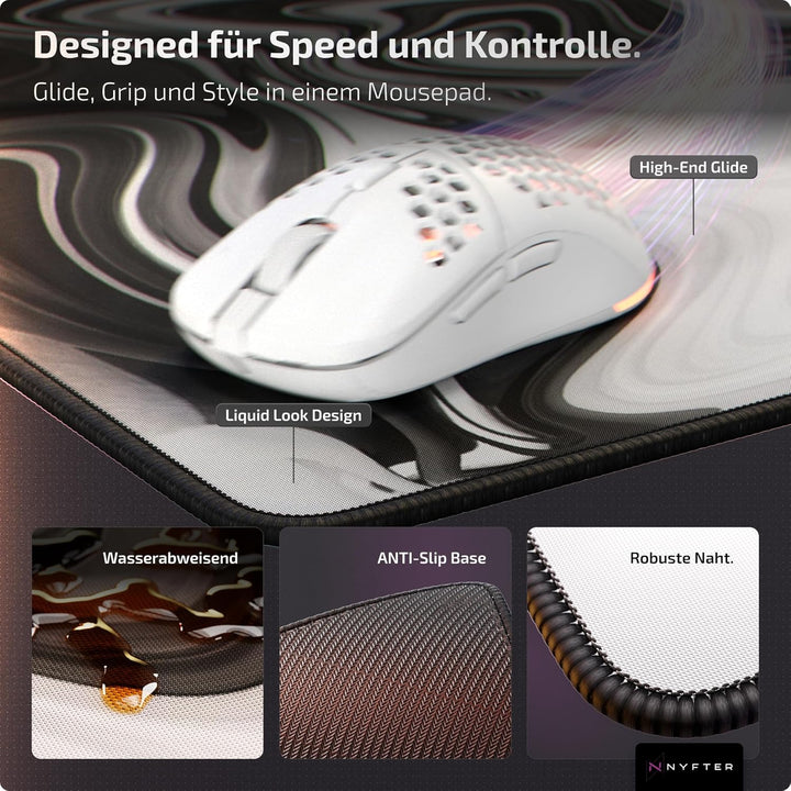 Nyfter - Premium XXL Gaming Mauspad Nyfpad 900x500mm Mousepad im Liquid Design Wellenfrei mit extra