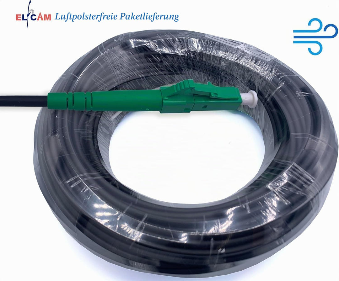 Elfcam - 35m Glasfaserkabel LC/APC auf LC/APC OS2 Simplex 9/125μm, FTTH LWL Kabel für Innen- und Aus
