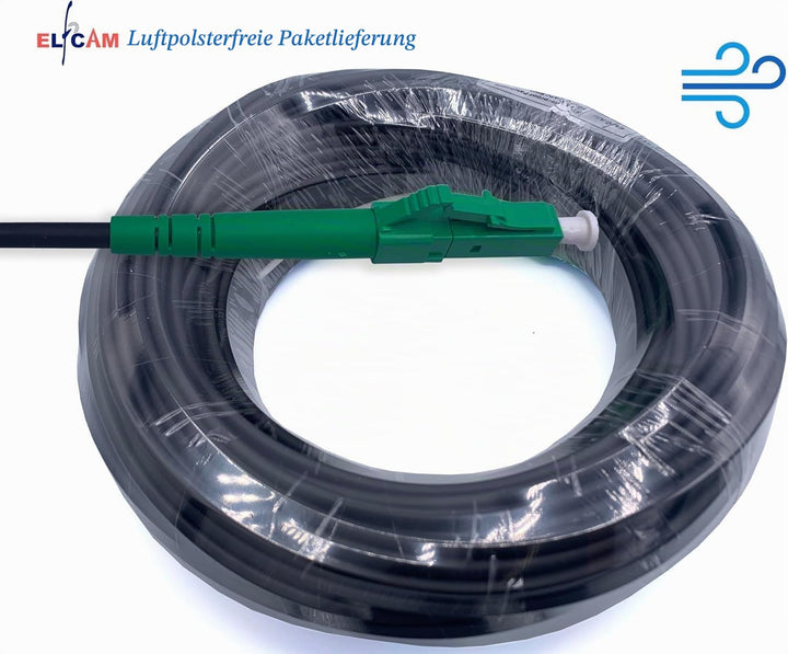 Elfcam - 35m Glasfaserkabel LC/APC auf LC/APC OS2 Simplex 9/125μm, FTTH LWL Kabel für Innen- und Aus