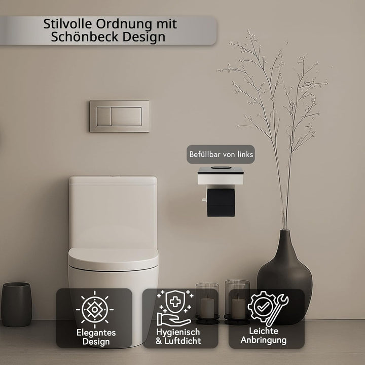 Toilettenpapierhalter mit Feuchttücherbox - Gehäuse Matt & Abdeckung Glas Schwarz- befüllbar von Lin