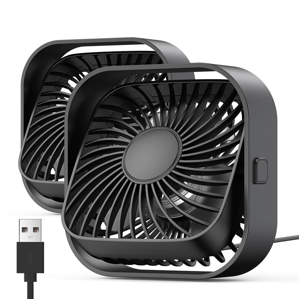 TOPK USB Ventilator 2 Stück Mini Tischventilatoren leiser Betrieb und starker Luftstrom, 3 Geschwind