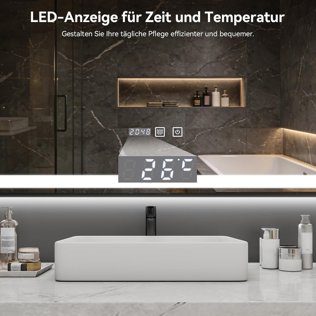 YU YUSING Badspiegel mit Beleuchtung 100x80cm Badezimmerspiegel mit Beschlagfrei 3 Lichtfarbe Dimmba