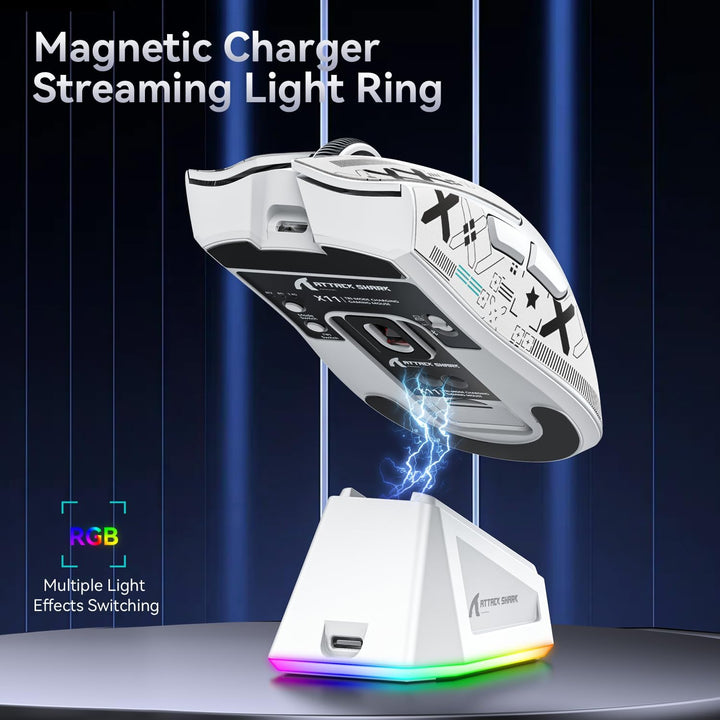 ATTACK SHARK X11 Gaming mit Magnetic Charging Dock, PixArt PAW3311 Sensor, BT/2.4G Wireless/Wired Mo