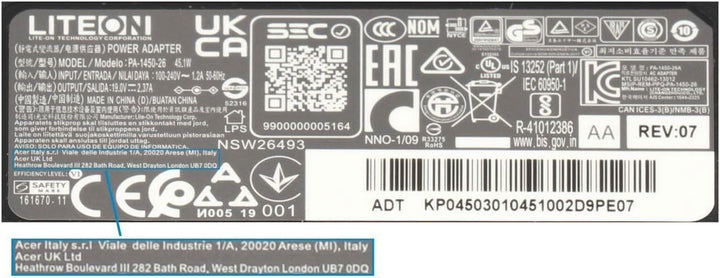 Acer Aspire ES1-711 Original Netzteil 45 Watt