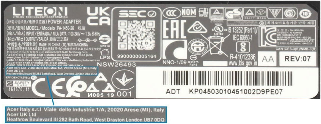 Acer Aspire 3 (A315-54) Original Netzteil 45 Watt