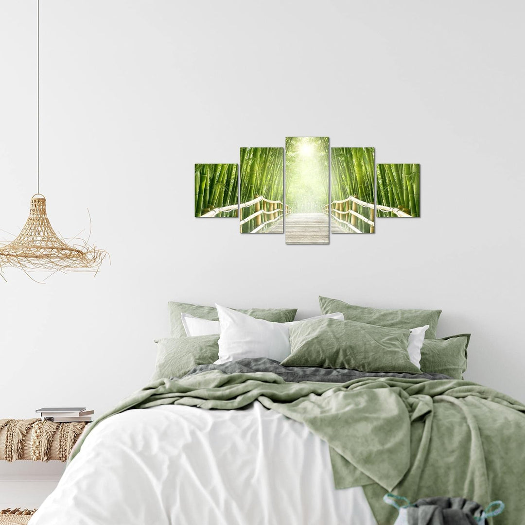 Runa Art Wandbilder Brücke Bambus 5 Teilig Bild auf Vlies Leinwand Deko Wohnzimmer Schlafzimmer Natu