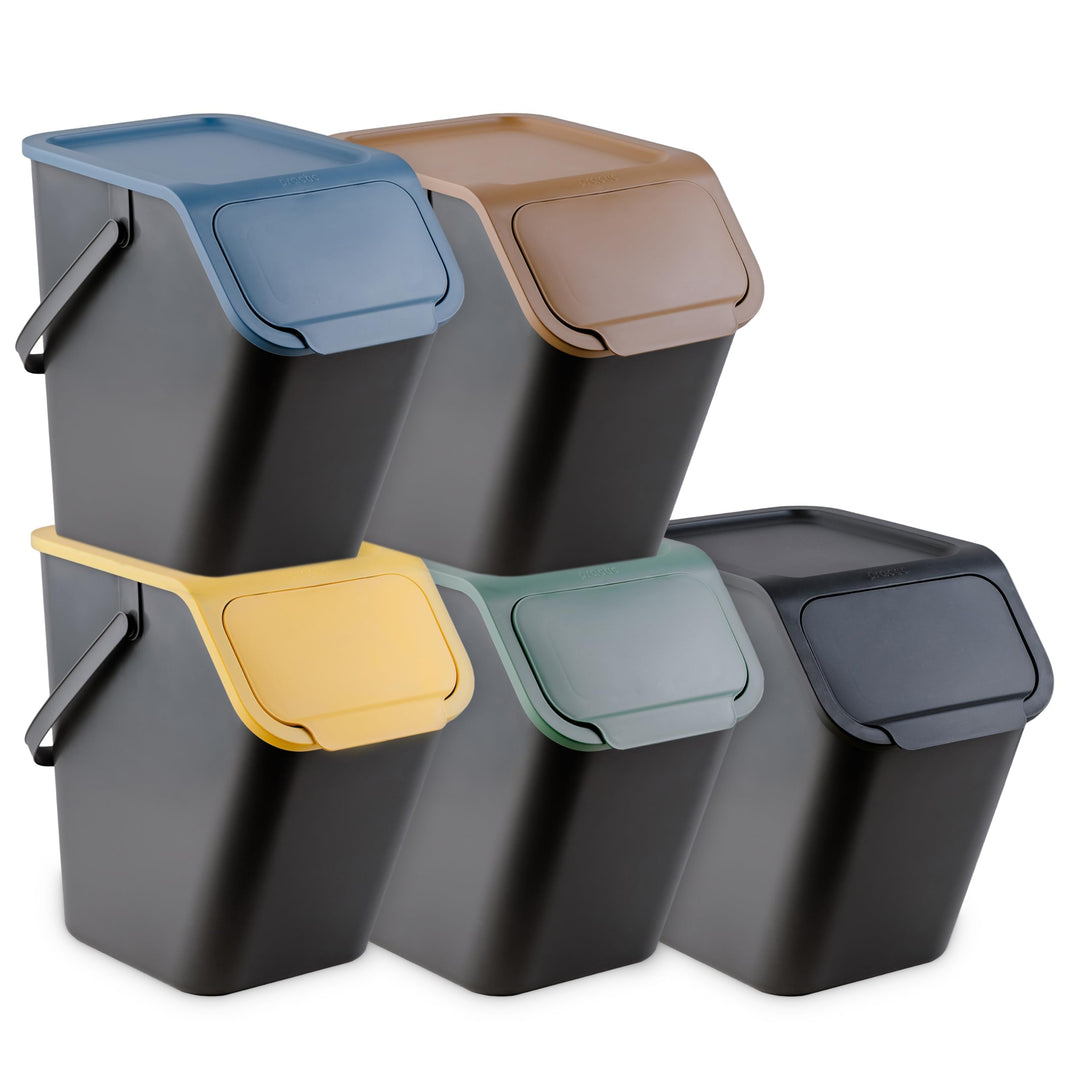 Mülleimer Set 5 Stück 25L Mit Deckel Click-Function Abfalleimer Mülltrennsystem Abfallbehälter Recyc