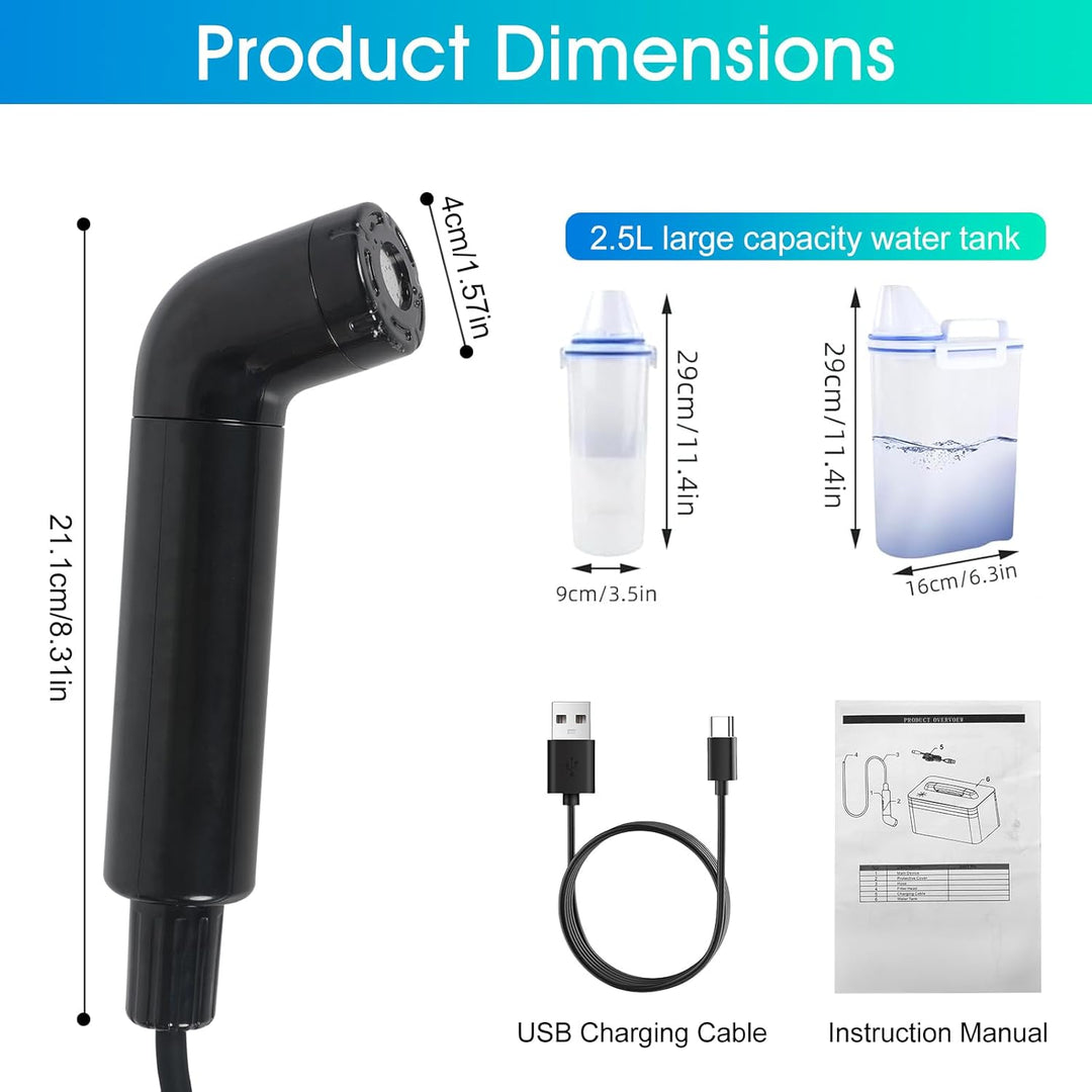 Reise Bidet Elektrisch, 2.5L Portable Bidet, Wiederaufladbares Po Dusche mit 1,2 m Filterwasserleitu
