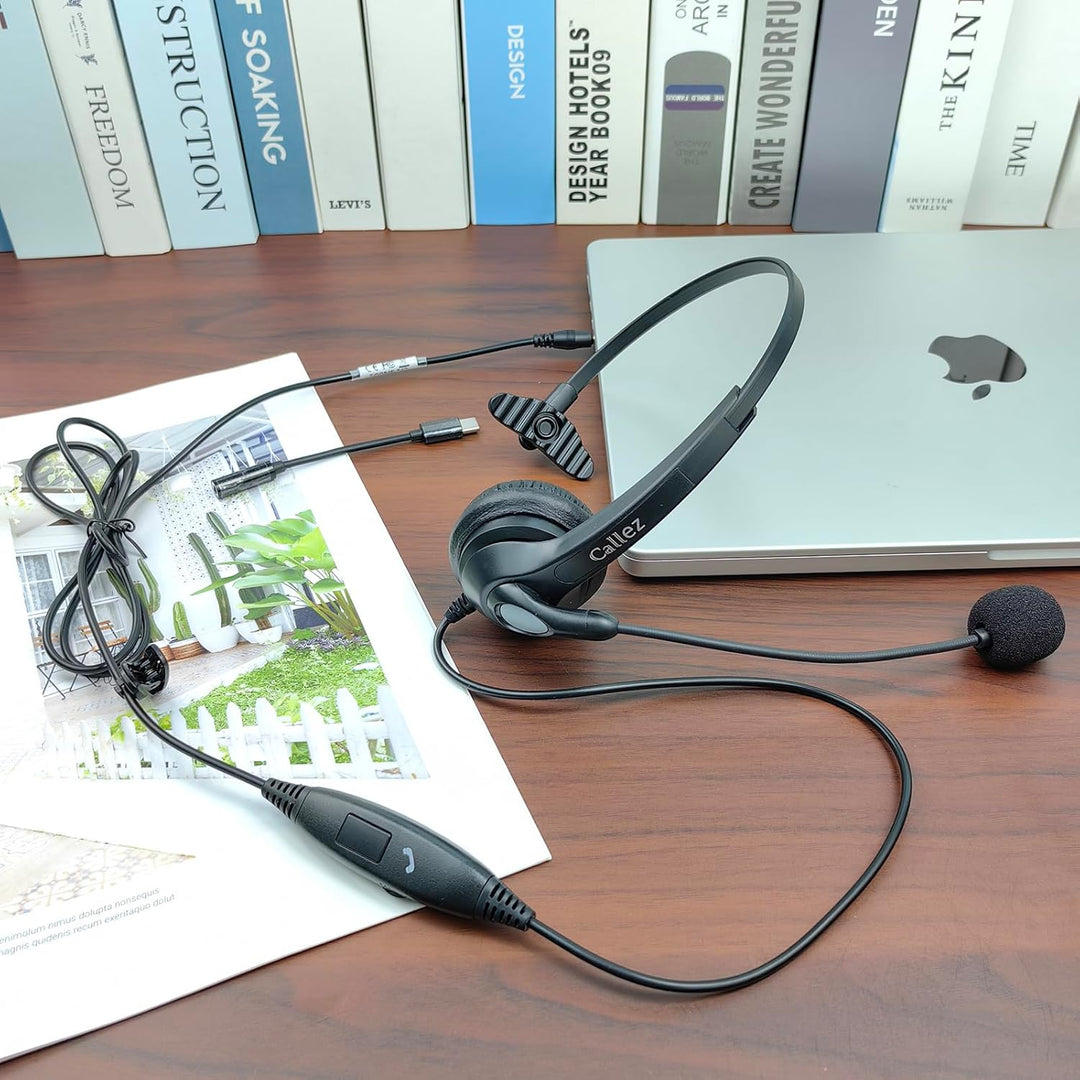 3,5mm Klinke Headset Handy mit Mikrofon Noise Cancelling, USB-C PC Headset mit Kabel für Laptop Mac