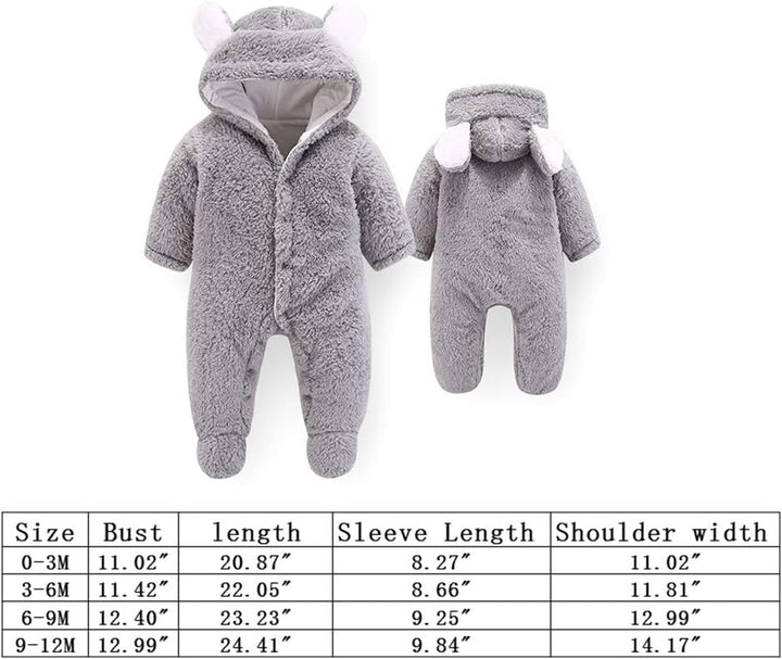 Winmany Neugeborene Baby Cartoon Bär Schneeanzug Wintermantel Fleece Kapuze Strampler Jumpsuit Grau