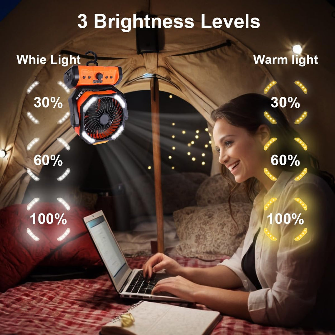 ELZO 20000mAh Camping Ventilator, Wiederaufladbarer Tischventilator USB Ventilator mit LED Licht &amp; H