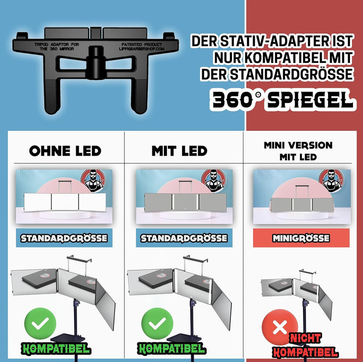 LIPFISBARBERSHOP.COM Stativadapter – Kompatibel mit dem Standard 360° 3-Wege-Portable True Crystal S