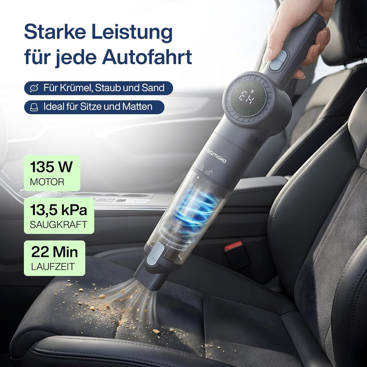 Samako NanoDetect Pro 135W Auto Handstaubsauger Akku, kabelloser Handsauger mit HEPA-Filter, Auflade