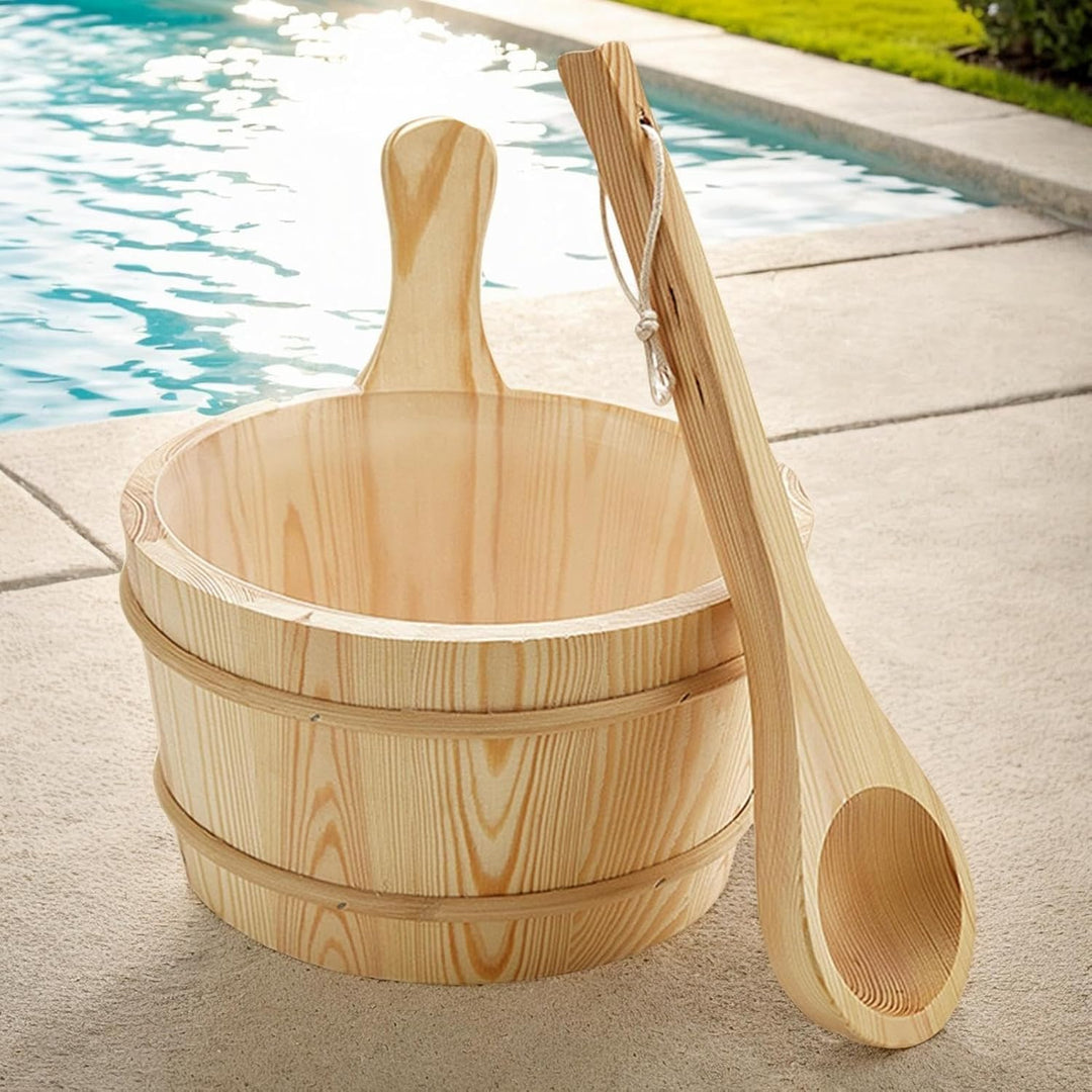 Sauna Eimer Mit Kelle, 4 L Sauna Eimer Holz Set, Saunaeimer Mit Innenauskleidung, Saunakübel Mit PP-