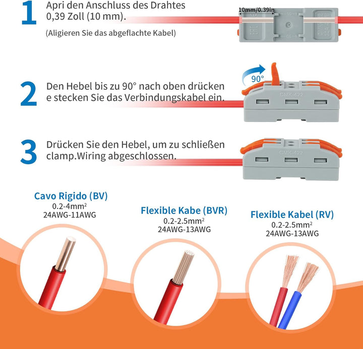 Durchgangsverbinder 5-polig mit Hebel – 30 Stück Verbindungsklemmen für 5 Leiter – Inline Kabelverbi
