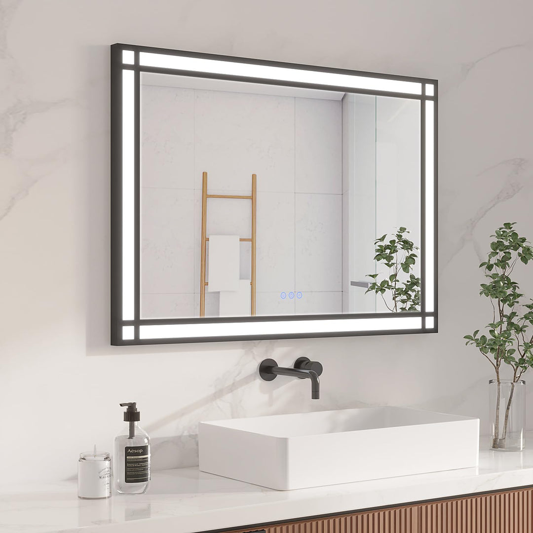AQUABATOS LED Badspiegel mit Beleuchtung 100x70 cm Fensteroptik Fensterspiegel Lichtspiegel Badezimm