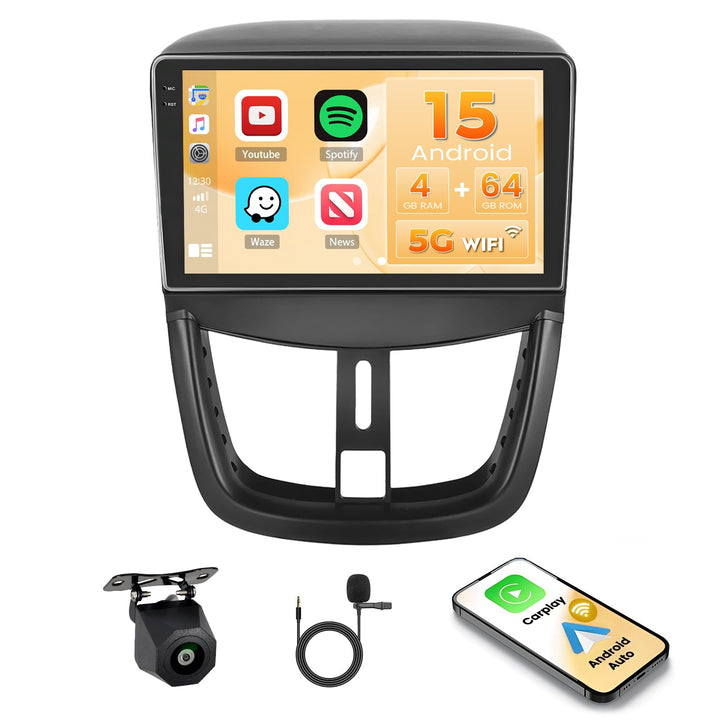 Hikity Android 15 4+64G Autoradio für Peugeot 207 2009-2013 mit 9 Zoll Incell Touchscreen, Autoradio