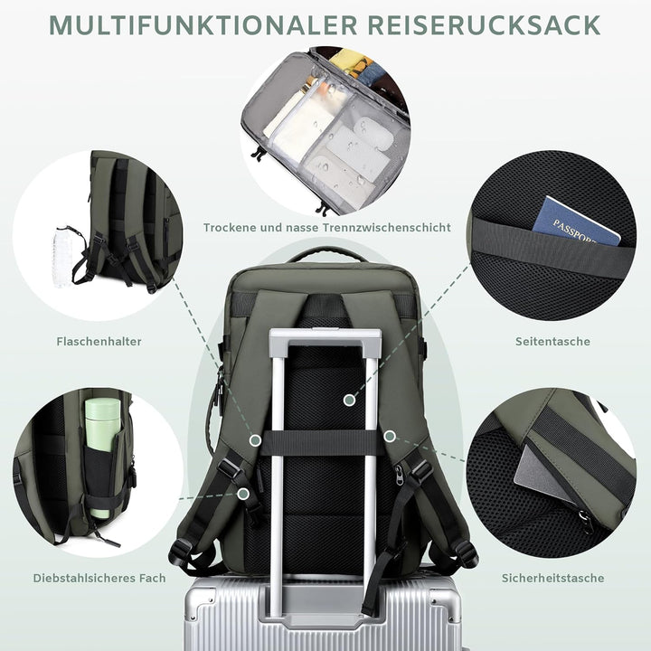 Handgepäck Rucksack, Wasserdichter Multifunktionaler Rucksack Handgepäck Flugzeug mit Laptopfach, Gr