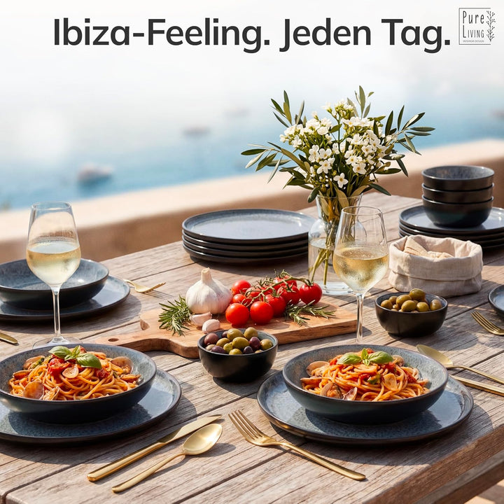 Steingut Teller Gross 6 Personen Ibiza TESTSIEGER, Traumhaftes Mediterranes Steingut Speiseteller Se