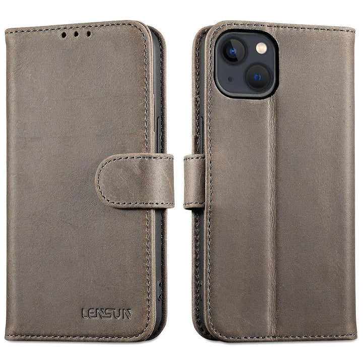 LENSUN Lederhülle für iPhone 13 5G, Handyhülle [Echtes Leder][Bookstyle][RFID Schutz] Echtleder Hüll